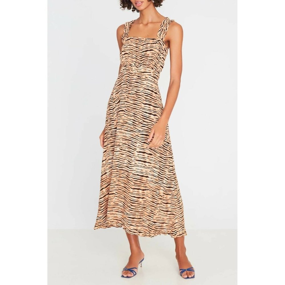 Faithfull the Brand Beige and Black Tiger-Print Maxi Dress